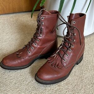 Vintage Justin Boots Kiltie Lace Up Eyelet Ankle Boots